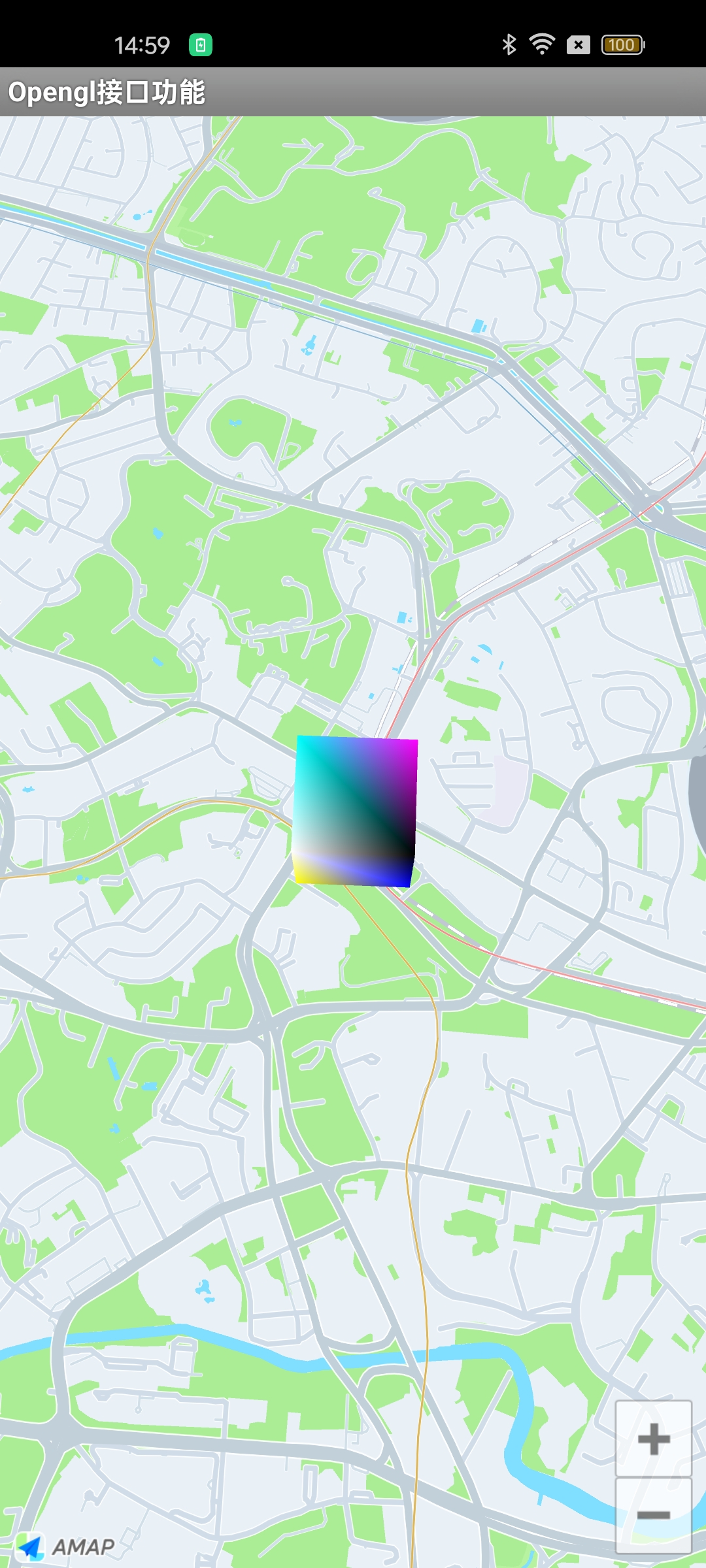 3D cube model rendered on an Android AMAP map using OpenGL overlay integration