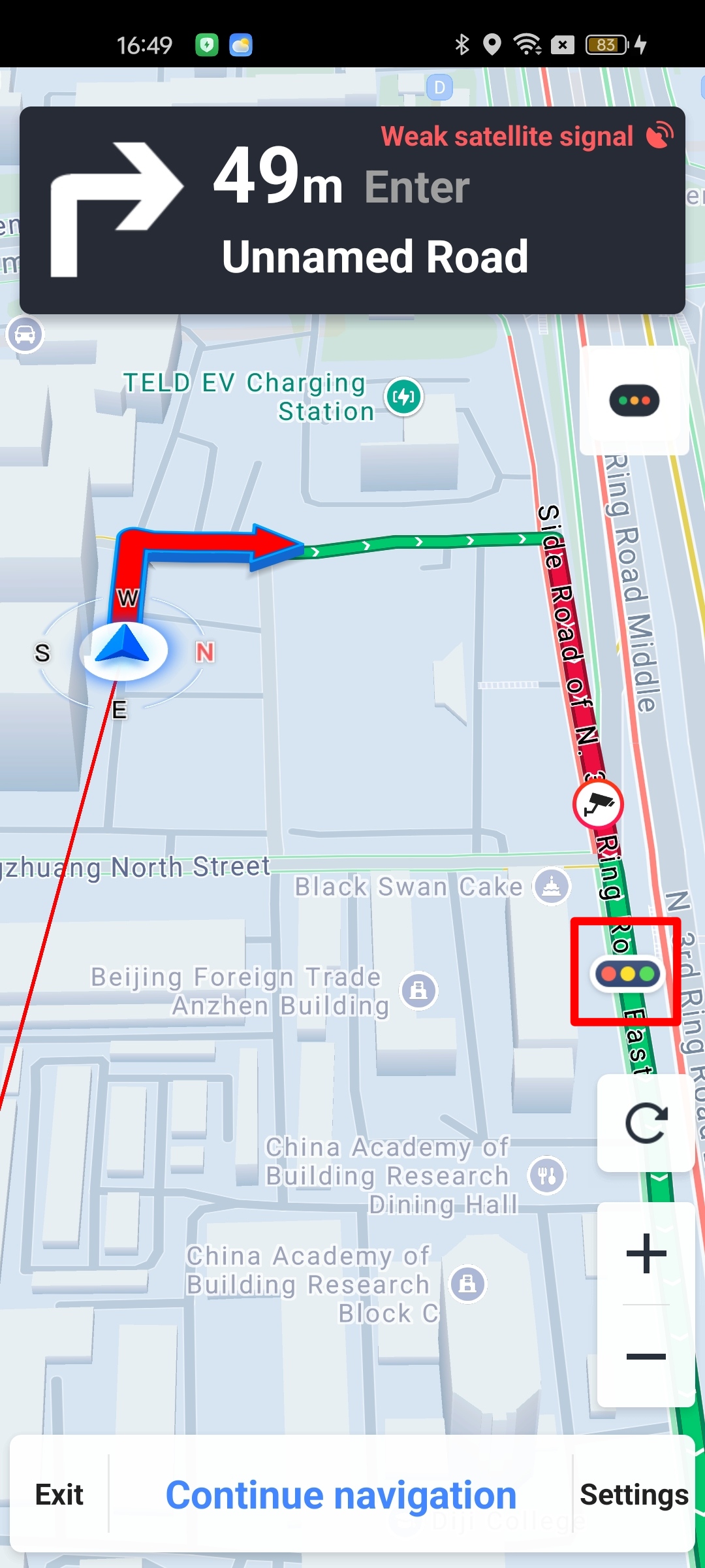 Android AMAP Navigation custom traffic light markers displayed at intersections along the navigation route