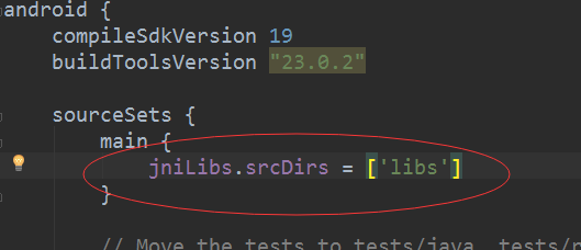 Android build.gradle file with the android block configuration for AMAP Map SDK SO library support