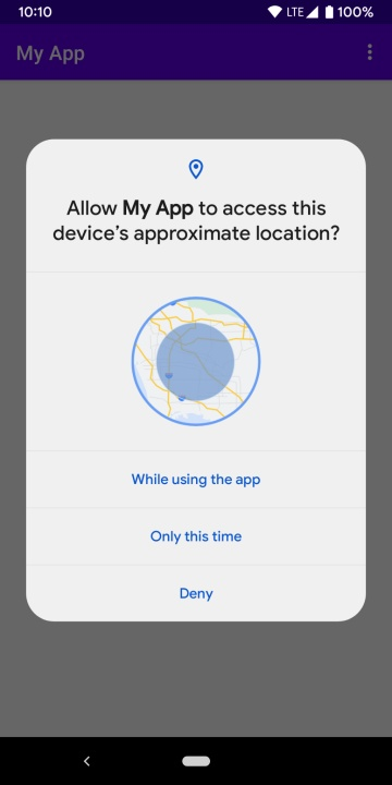 Android 12 permission dialog with Approximate location and While using the app pre-selected from a previous grant