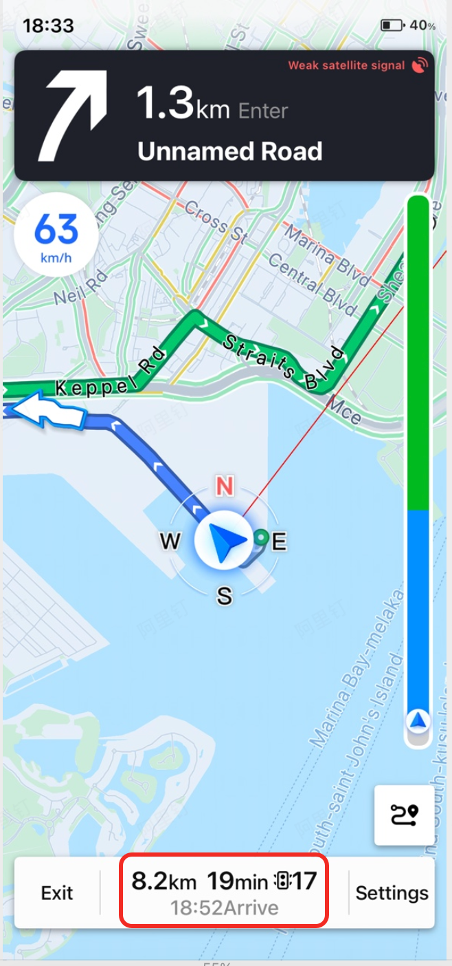 Normal display mode where the map view remains stationary and only the vehicle icon moves during guidance