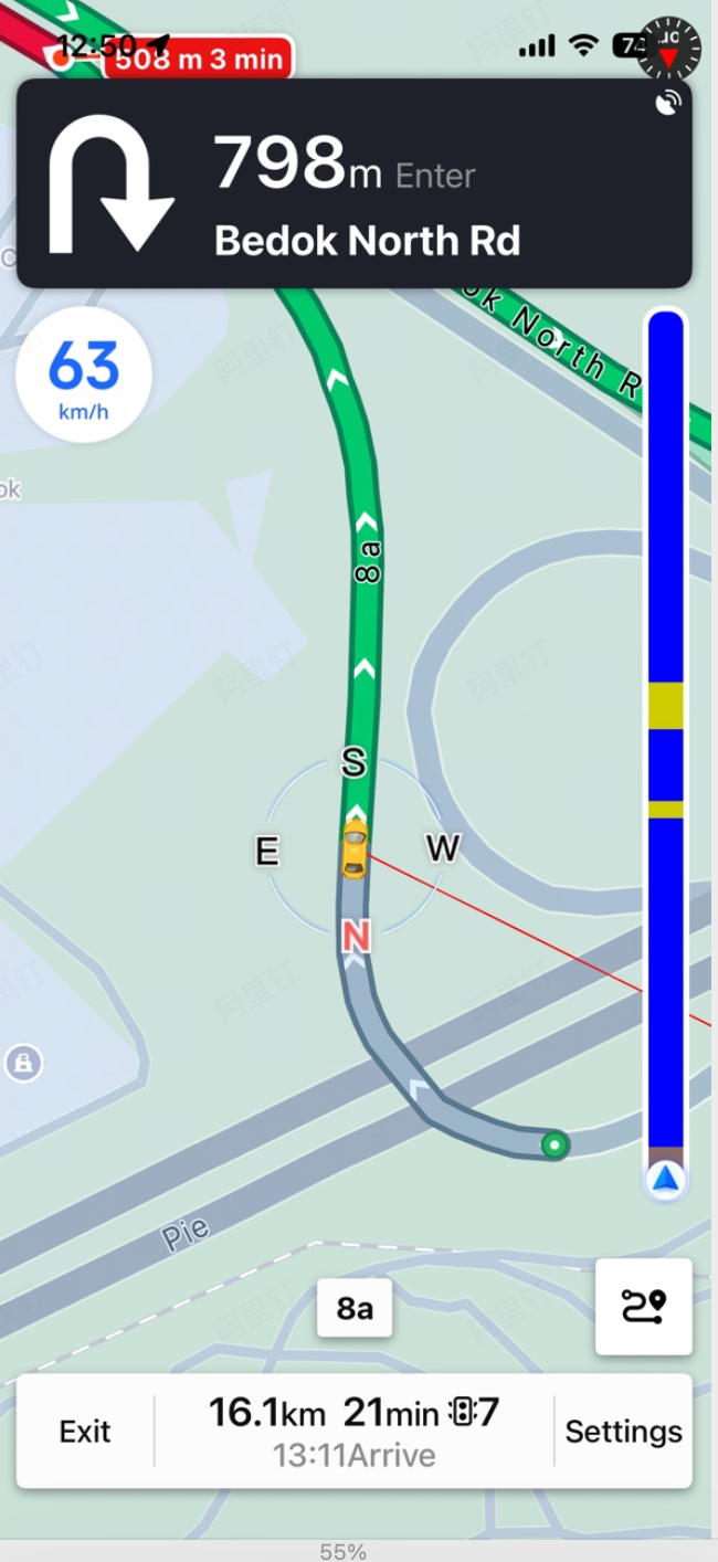 Custom vehicle marker replacing the default car icon with a customized vehicle image on the navigation map
