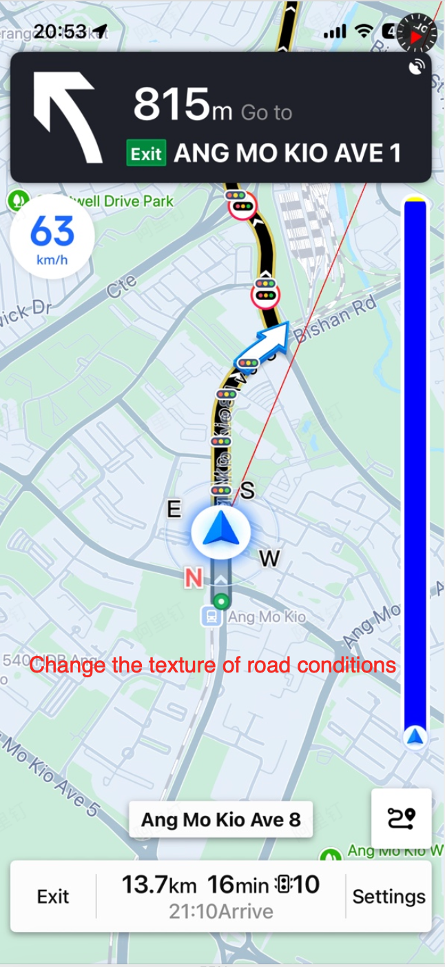Custom traffic condition textures applied to the route polyline for different congestion status levels
