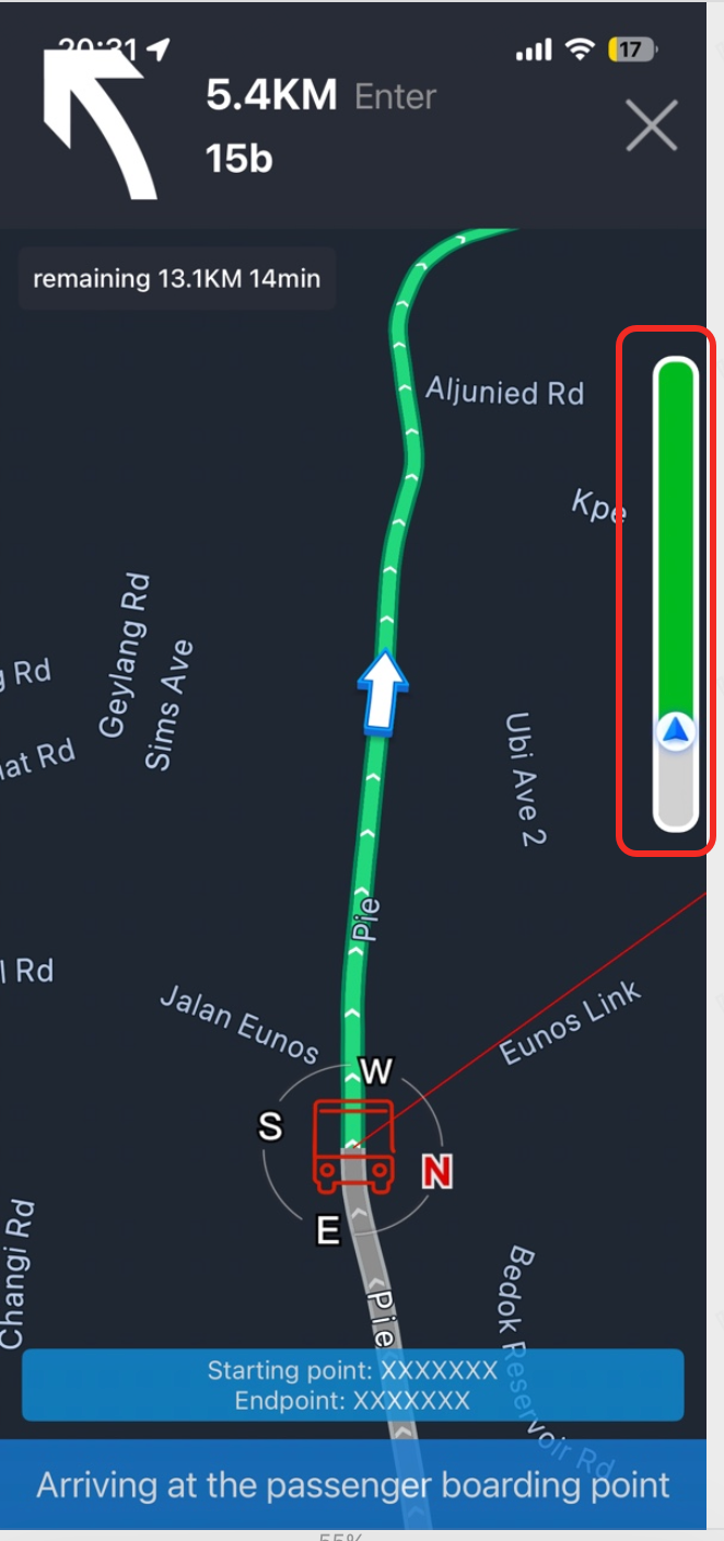 Traffic bar element displayed on the navigation map indicating real-time traffic conditions along the route