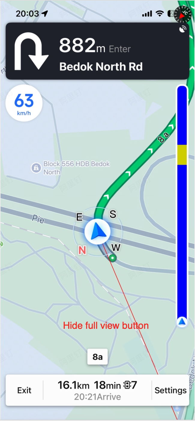 Navigation interface with the overview button highlighted for toggling between normal and overview display modes