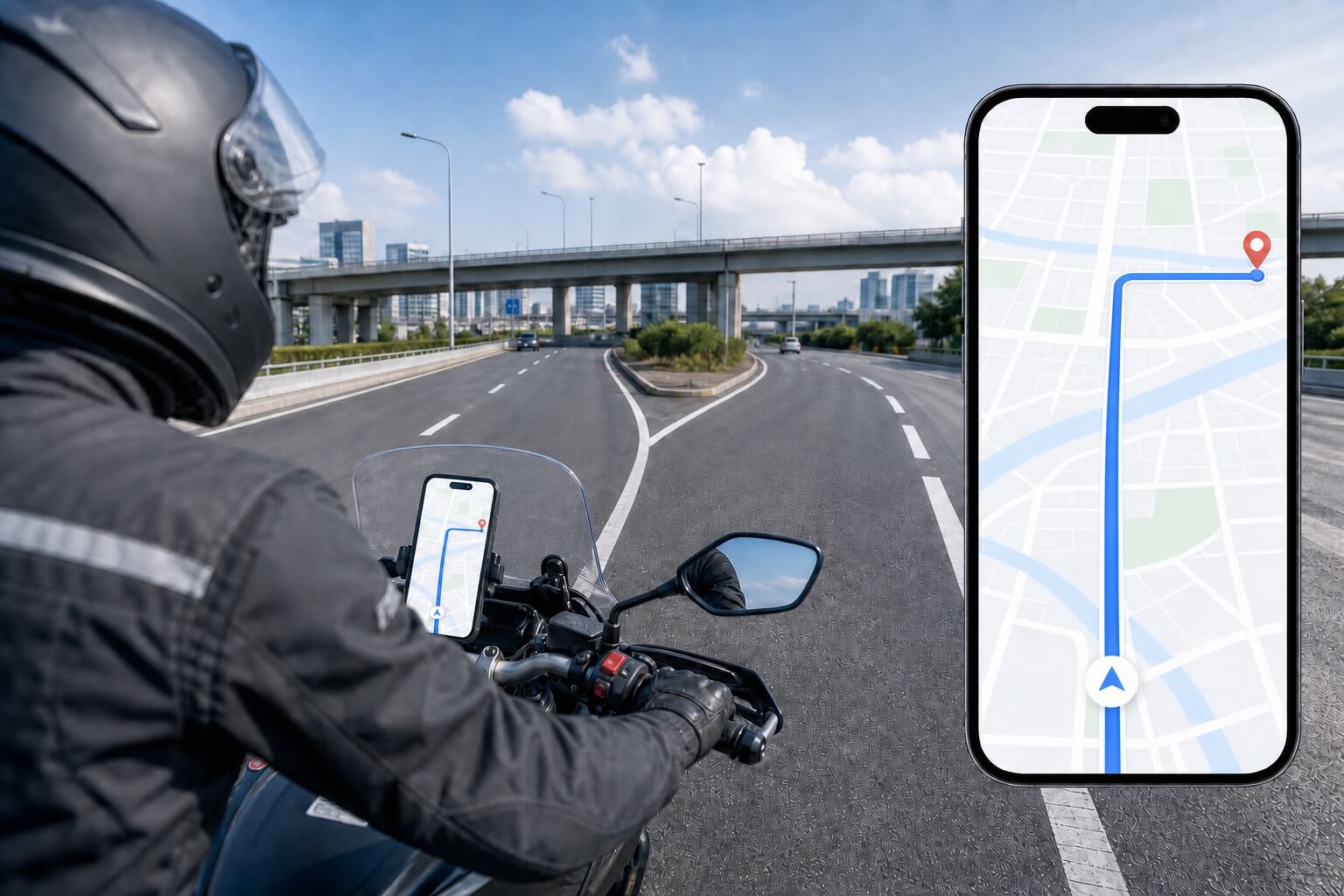 Motorcycle rider receiving navigation guidance
