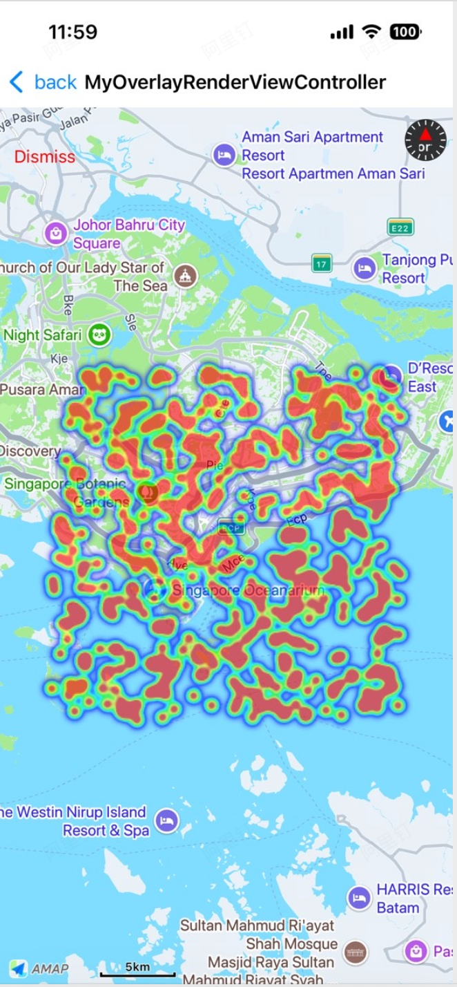 Heatmap tile overlay rendered on an iOS AMAP map using MATileOverlay